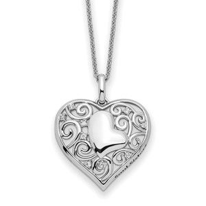 925 Sterling Silver Rhodium-plated CZ Antiqued Soul Sister Heart 18in Necklace